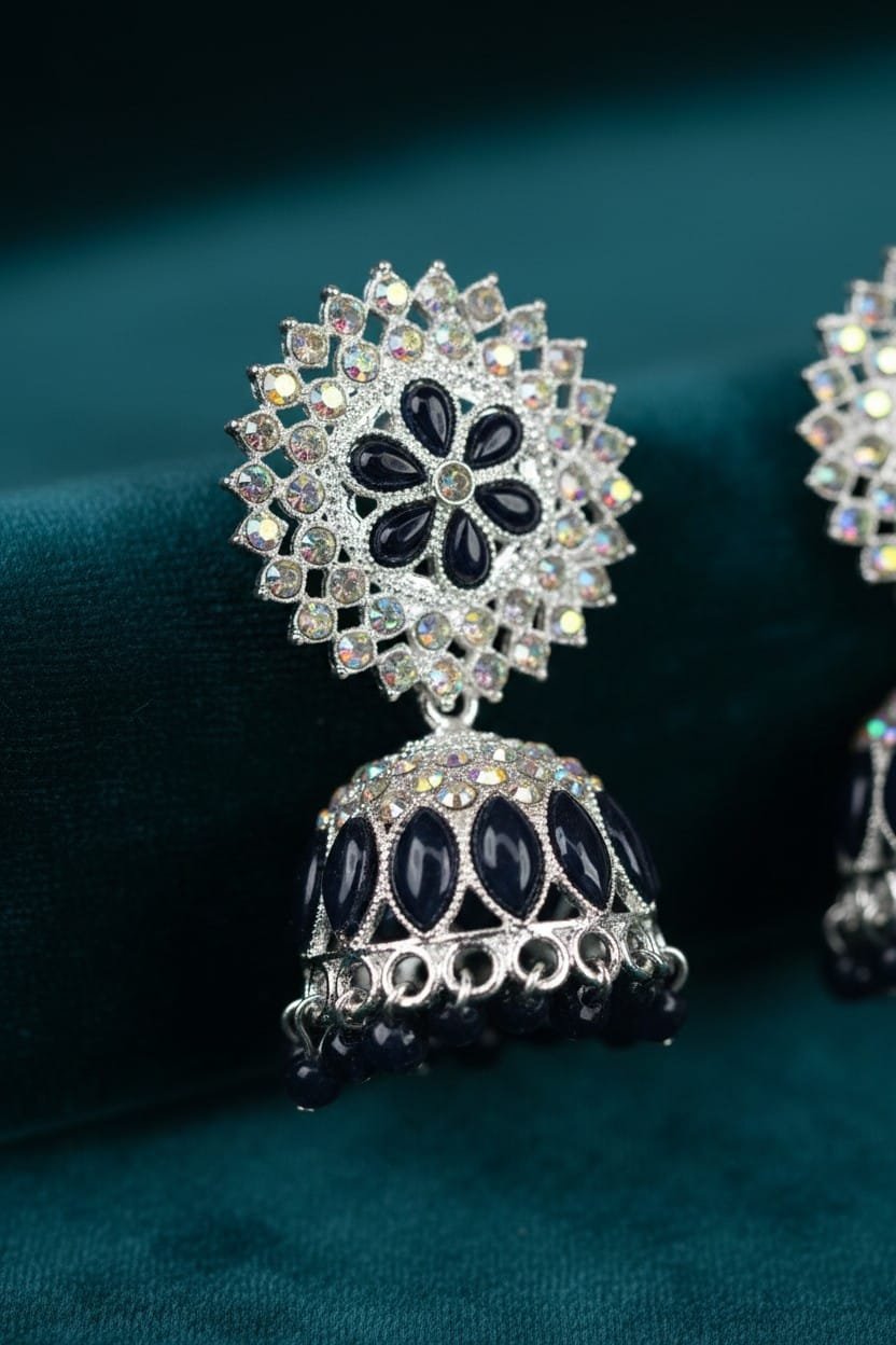 1 PAIR OF Navy blue jhumka